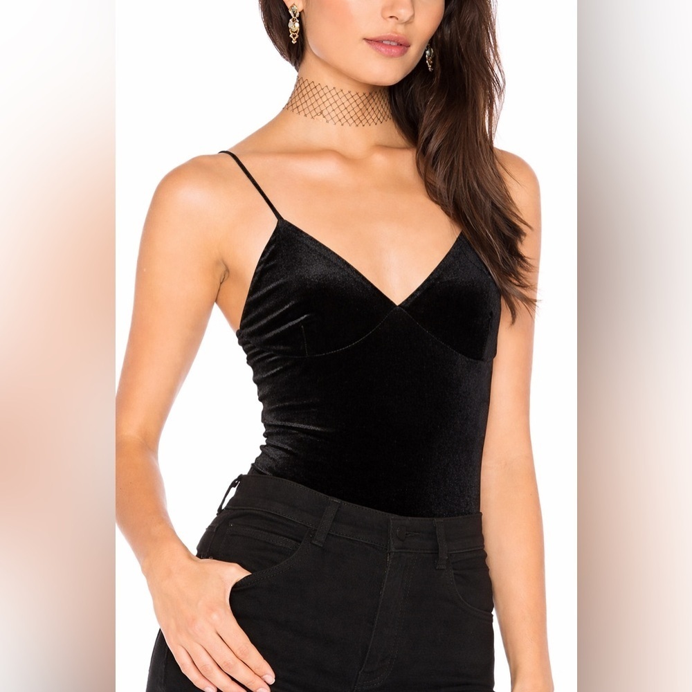 MISA Los Angeles Black Velvet V-Neck Bodysuit from revolve XS
